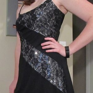 Black and Silver Sequin and Lace Dress